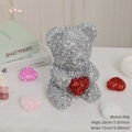 Silver glitter rose bear with a red heart, 20cm handmade teddy doll for Valentine gift - Silver Bear