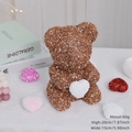 Rose gold foil foam rose bear 20cm with white heart and decorative hearts - Light Brown Bear