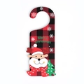 Christmas door hanger featuring red buffalo plaid with a 3D cartoon reindeer and tree - Red - Reindeer With Red Scarf