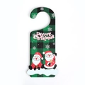 Green buffalo plaid wooden Merry Christmas door sign with cute Santa Claus figures - Green - Two Santas