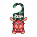 Christmas door hanger featuring Merry Christmas text, green plaid, and a cute red reindeer - Green - Reindeer