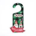 Christmas buffalo plaid gnomes welcome door sign with Merry Christmas hanging hook - Green - Faceless Gnomes