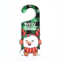 Christmas snowman wooden door sign with Merry and Bright text in green buffalo plaid - Green - Snowman With Antlers