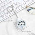 Mirror disco ball keychain with white cowboy hat and silver metal chain accessory - White