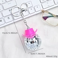 Disco mirror ball keychain with hot pink cowboy hat and silver metal lobster clasp - Pink