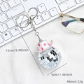 Disco mirror ball keychain with pink polka dot cowboy hat ornament for party decor - Pink White
