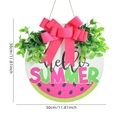 Watermelon Summer wooden welcome sign with Hello Summer text and pink ribbon bow - 30cm