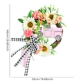 Rosa Holz-LKW Kranz mit weißen Sonnenblumen und schwarz-weiß karierter Schleife Dekoration - 60*50cm
