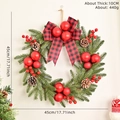 Christmas wreath with red berries, pine cones and a buffalo plaid bow, 45cm diameter - Round Christmas Wreath