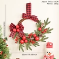 50cm Christmas wall hanging wreath with red berries, pine needles and buffalo plaid bows - Wall Hanging Wreath