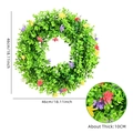 Artificial flower wreath with green leaves and colorful blossoms, 46cm diameter size - 46cm