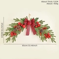 Christmas swag with pine needles, red berries, cones, and a plaid bow, 85x37cm size - Half Moon Decorative Swag