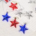 Set di 6 ornamenti a stella rossi blu e argento con cordino per decorazioni feste - Stella Quadrata 6cm
