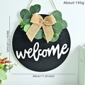 Targa di benvenuto circolare rustica con foglie di eucalipto e fiocco di tela su legno - Welcome Stile Testo 3D Nero (Piastra di Legno 005)