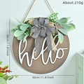 Targa porta hello in legno 30cm con fiocco a quadri e fogliame decorativo - Hello Stile Quadretti Marrone Scuro (Piastra di Legno 006)