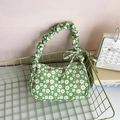 Green pleated floral shoulder bag with daisy pattern and side ribbon bow detail - Green