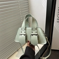 Light green faux leather punk style handbag with rivets and metallic buckles - Green