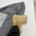 Elegant gold woven mini chain bag, vintage style crossbody square handbag for women. - Gold