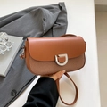 Brown leather and fabric crossbody bag with silver D-buckle detail for daily commute - Brown