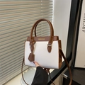 Bolso de mano elegante bicolor blanco y marrón para mujer con correa de hombro - Blanco
