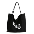 Grand sac cabas en toile noire avec lettrage bag blanc et bandoulières confortables - Noir