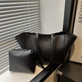 Grand sac cabas vintage noir avec pochette zippée assortie et logo FASHION en relief - Noir