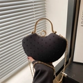 Elegante borsa da sera nera con manico dorato, chiusura strass e tracolla a catena - Nero