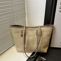 Chic beige straw tote bag with brown handles and elegant knotted details for summer - Khaki