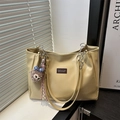 Sac cabas beige chic en cuir PU grainé avec bandoulière chaîne et charm en peluche - Sans Pendentif / Jaune