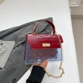 Red crocodile texture and purple transparent jelly shoulder bag with gold chain strap - Red