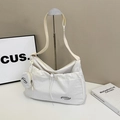 Borsa a tracolla minimalista in nylon bianco con tracolla regolabile e mini astuccio rotondo - Bianco