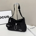 Borsa a tracolla minimalista in nylon nero con tracolla regolabile e portamonete - Nero