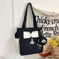 Schwarze und weiße Canvas-Tragetasche im japanischen Stil mit kleinem Beutel und Kartenschlitz - Schwarz