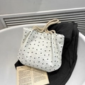 Borsa a spalla bianca testurizzata con fiocchi neri e manici in corda di canapa - Bianco