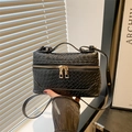 Chic black woven box bag with golden dual zippers and adjustable shoulder strap - Black