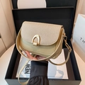 Women's crossbody bag in beige and light brown patchwork with woven texture and gold horsebit - Khaki
