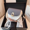 White and grey color-block crossbody bag with golden horseshoe buckle in luxury gift box - White