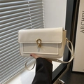 Borsa retrò francese in pelle litchi beige con una chiusura girevole dorata unica - Bianco