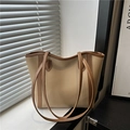 Minimalist beige and brown contrasting tote bag with slim shoulder straps and matte finish - Khaki