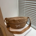 Sac bandoulière marron en nylon avec broderie nœud et bandoulière réglable - Kaki