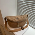 Sac bandoulière minimaliste en nylon kaki avec double zip et logo rond élégant - Kaki