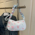 Bolso de hombro azul claro floral con correa de volantes y motivos de rosas rosas - Azul