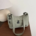 Grass green nylon tote bag with adjustable shoulder strap and large capacity - Green
