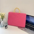 Rosa und gelbe gesteppte Laptoptasche mit Blumenmuster für 13-14 Zoll Notebooks - Horizontal Rose Pink