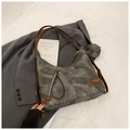 Detail of vintage grey tote bag with side zipper and round coin purse attachment - Black