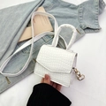 Elegant white crocodile embossed mini handbag with gold buckles and crossbody strap - White