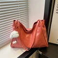 Large coral pink tote bag with soft leather finish and cute cloud plush pendant charm - No Pendant / Pink