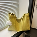 Lemon yellow PU leather tote bag with a cute cloud plush charm and dual handles - No Pendant / Yellow