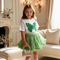Détail de l'applique papillon 3D sur le t-shirt blanc pour fille et la jupe en tulle vert - Vert Menthe (SH5049-4349) / 90cm-3Y