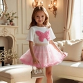 Détail du t-shirt papillon blanc et de la jupe tutu rose en tulle avec petit sac à main - Rose Clair (SH5049-4349) / 90cm-3Y